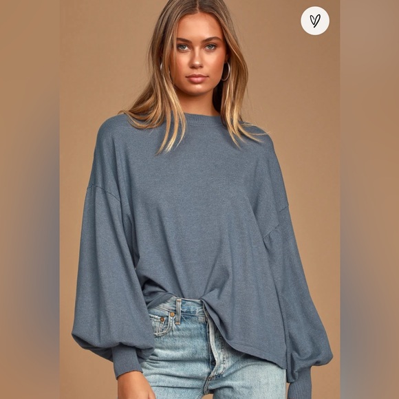 Lulu’s Cozy Comforts Slate Blue Dolman Sleeve Sweater Top - Picture 2 of 3